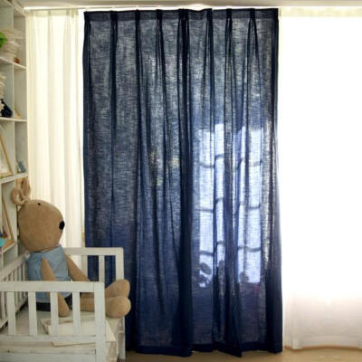 深蓝十字纹纯棉 窗帘 成品 卧室 客厅书房 高档 定制窗帘