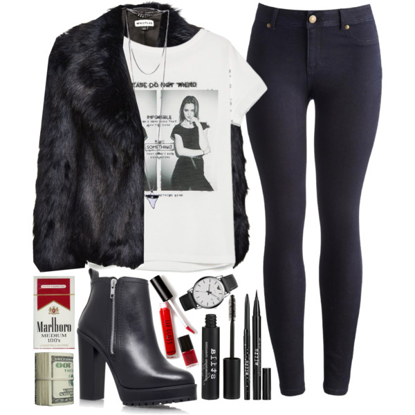 A fashion look from March 2015 featuring mango tee, fake fur coats and blue skinny jeans. Browse and shop related looks.