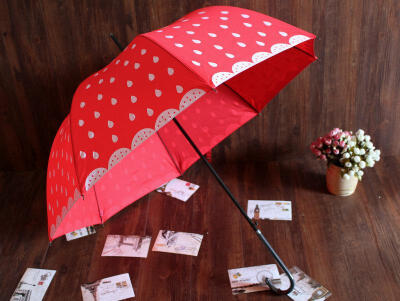  红色可爱卡通西瓜草莓伞 长柄伞晴雨伞 公主伞 雨伞