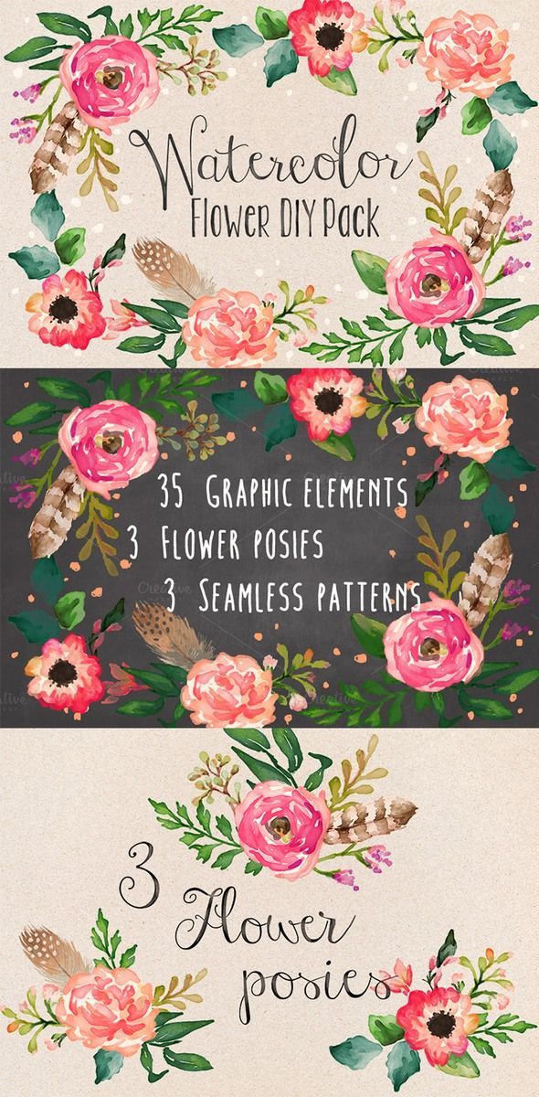 Watercolor Flower DIY Pack Vol.1 by Graphic Box on Creative Market