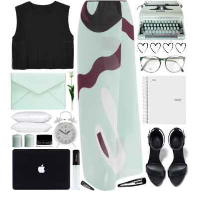 A fashion look from March 2015 featuring black top, green skirt and leather sandals. Browse and shop related looks.