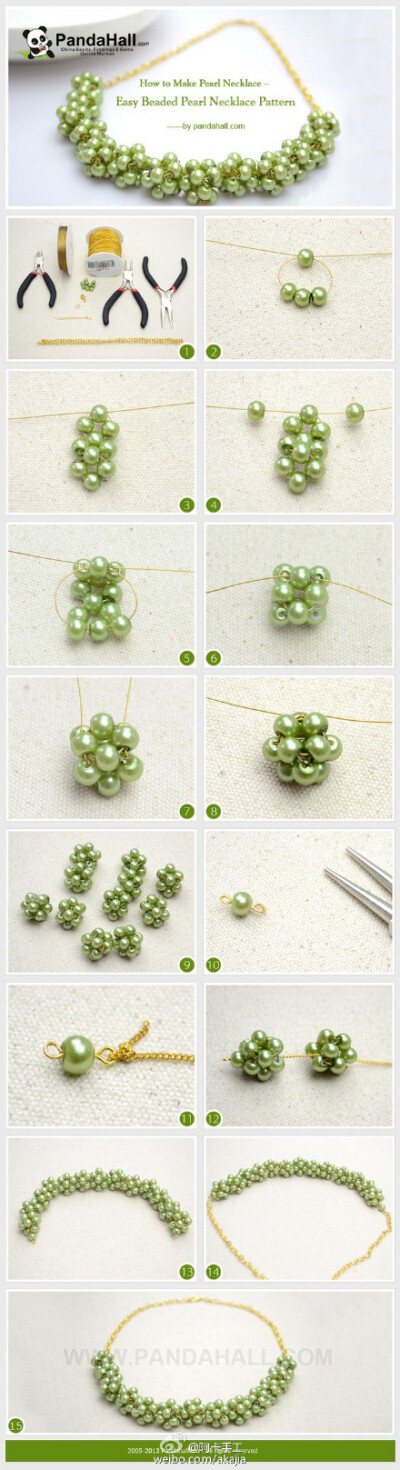 #阿卡手工-串珠#嫩绿色的珍珠串成的项链，给人另一种感觉！小编第一个想到的是水底的水草，绿意盎然。
