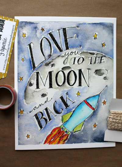 Children's Art/ Kids Art Print/ Watercolour/ Moon &amp;amp; Back-8x10