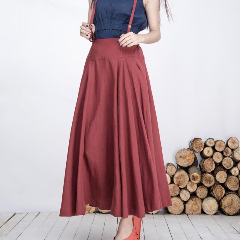 韩版2015春装女装宽松背带连衣裙天丝亚麻半身裙A字长裙