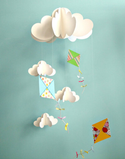Kite Mobile, Baby Mobile, Nursery Mobile, Hanging Paper 3D Mobile
