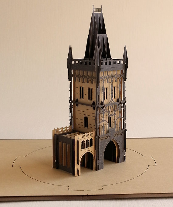 3D Prague Gunpowder Tower, or Prague 3D souvenir cards