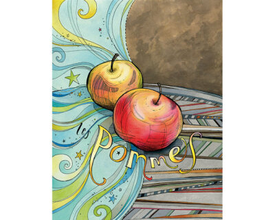 Apples Art: Les Pommes illustration print, archival and ready to frame