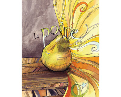 Pear Art: La Poire French country kitchen art, archival print of original illustration