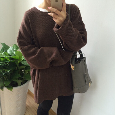 韩国原单欧美复古vintage慵懒 宽松大码oversize 套头毛衣针织衫