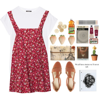 A fashion look from March 2015 featuring vintage red dress, white tee and flat pumps. Browse and shop related looks.