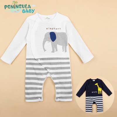 peninsula baby春夏纯棉小象小鹿条纹拼接哈衣 爬服 连身衣