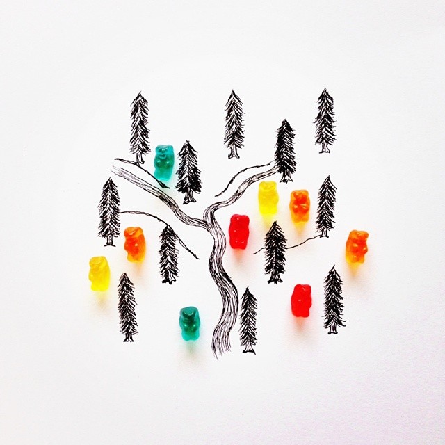 Gummy bears in the woods.