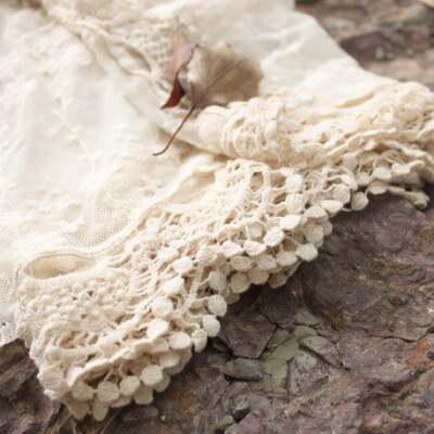 ●原创设计●木棉—复古森林系蕾丝围巾米白色绣花披肩苍井优●