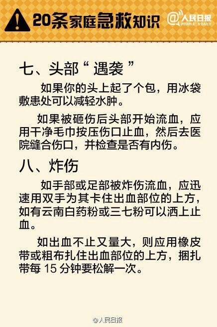 【20条家庭急救知识】异物入眼，鼻出血，手指切伤，煤气中毒，烧烫伤……遇到这些意外怎么办？救治不当很可能会造成二次伤害，甚至会延误救命！平日的一点学习，关键时候可能派上大用场！快来学学急救常识！收藏，管用！转！#技能大叔#