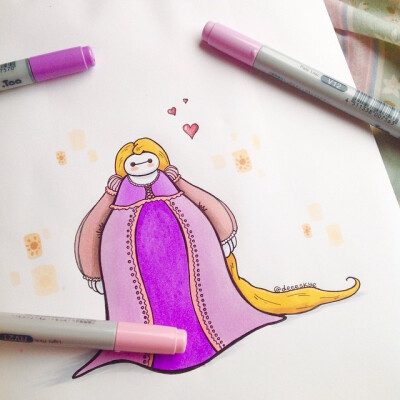 Baymax dressed as Rapunzel :)大白扮成长发公主:)