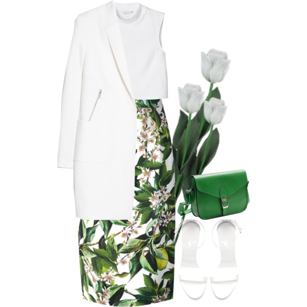 A fashion look from March 2015 featuring white shirt, mango coat and high-waisted skirts. Browse and shop related looks.