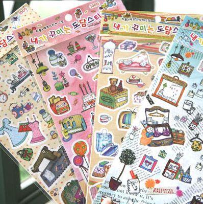 韩国进口文具 大张自剪式家居图案日记贴 装饰贴纸