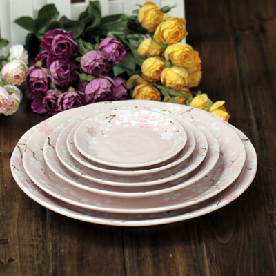日本进口粉色樱花碗陶瓷餐具套装盘碗碟大碗瓷碗瓷盘碟子饭碗菜盘