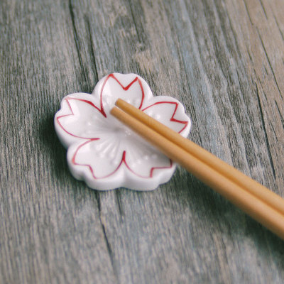 「白糖」超美大爱！日式樱花陶瓷筷子架 清新花瓣筷托筷枕筷架