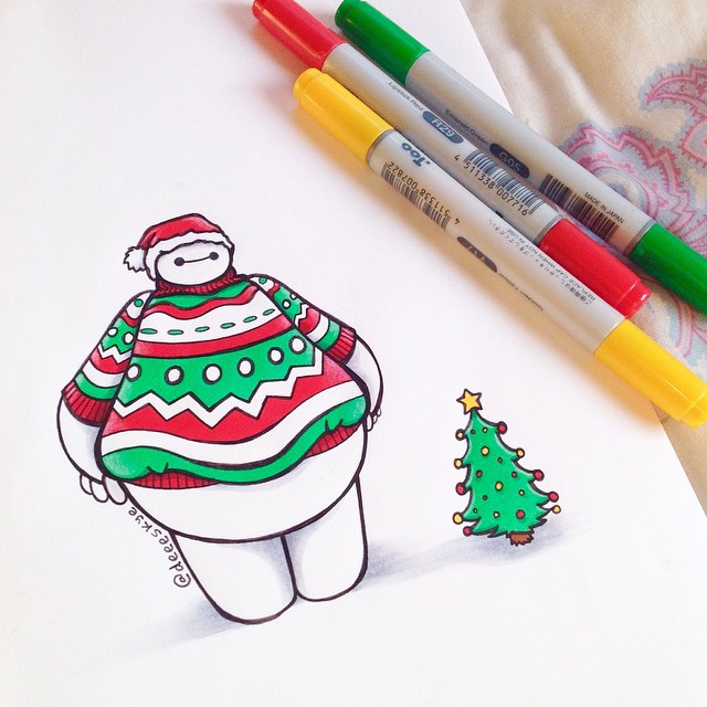 Baymax in a Christmas jumper :) I feel so tired today I just want to curl up with a hot chocolate and watch a movie ️