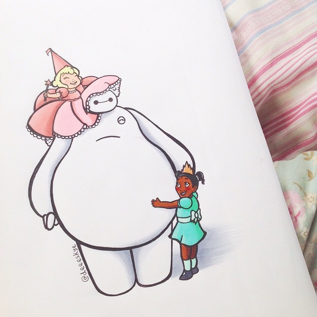 Young Tiana and Charlotte with Baymax :)