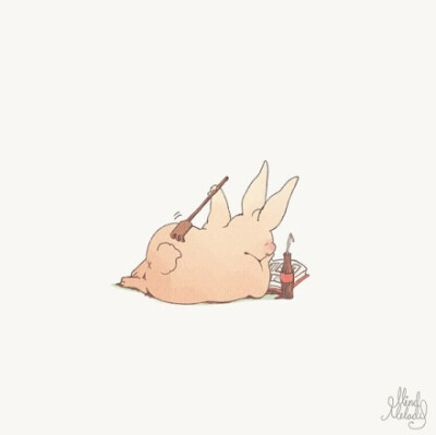 泰国插画师ᗰίn∂ɱεl0ɗϓ人气插画，内容里这只可爱的兔子叫jay。故事情节搞笑，画风也十分简练鲜明，兔子肥胖的神态，格外憨态可掬。