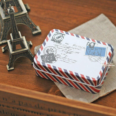 zakka 杂货 邮戳盒 复古做旧小铁盒 创意摆件 迷你邮票收纳盒