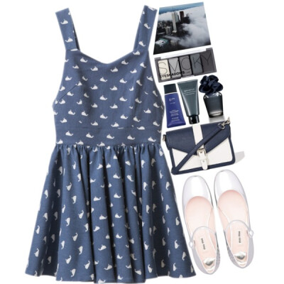 A fashion look from March 2015 featuring denim dress, ballet shoes and white cross body purse. Browse and shop related looks.