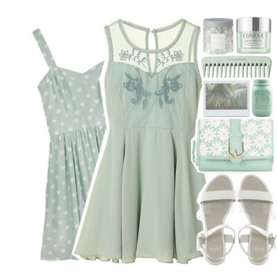 A fashion look from March 2015 featuring green dress, polka dot mini dress and flat soled shoes. Browse and shop related looks.