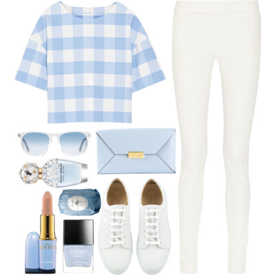 A fashion look from March 2015 featuring crop shirts, white leggings and tennis shoes. Browse and shop related looks.