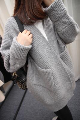 2015春季毛衣针织衫女装开衫中长款宽松蝙蝠袖