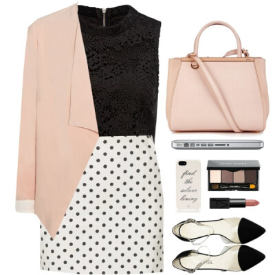 #workblazer #workwear #nude #pastel #pastels #polkadot #PolkaDots #feminine #Elegant #classy #katespade #fendi #Chanel