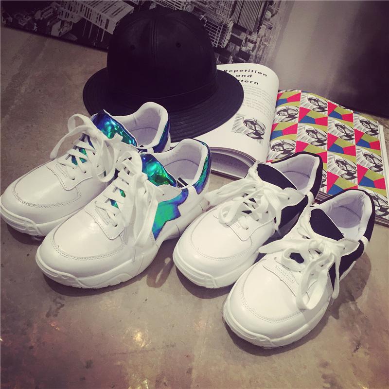 小绿2015春夏撞舒适感色真皮运动鞋 韩国球鞋