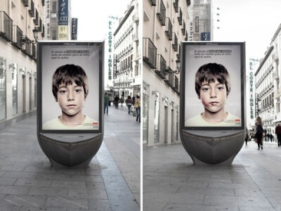 Help For Child Abuse Victims. The version on the right is only visible from 4.5 feet or lower.