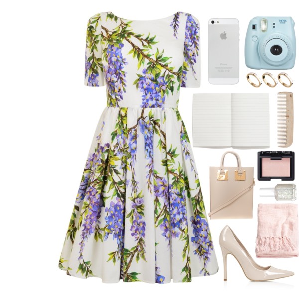 A fashion look from February 2015 featuring midi dress, pointed toe pumps and pink tote. Browse and shop related looks.