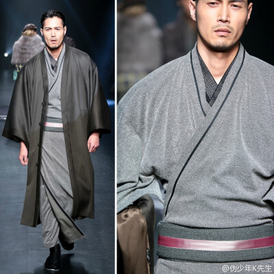 #K先生时装周笔记#JOTARO SAITO Menswear F/W 2015 Tokyo.日本传统和服的主题往往离不开松竹梅菊这些象征风雅的事物,斉藤上太郎未满30岁已是知名和服设计师,他的作品跳出传统加入了不少潮流元素,他在2015东京时装周…