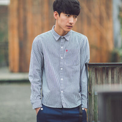 男士韩版修身条纹长袖衬衫欧美风日系复古着日单衬衣男装