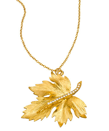 Shameless Jewelry Gold and Swarovski Crystal Leaf Necklace 终于找到个歪的，可惜太大