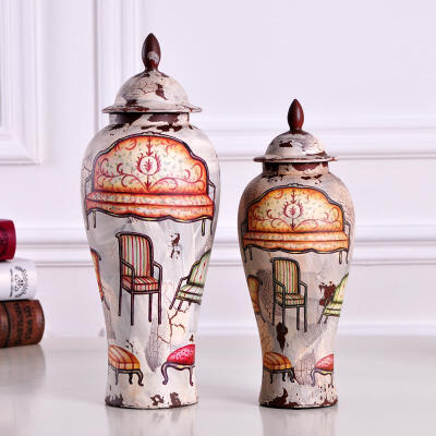 欧式奢华宫廷家居创意饰品摆件复古陶瓷将军罐储物罐装饰花瓶