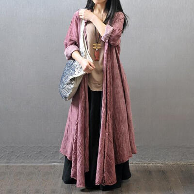2015春夏 亚麻超长款衬衣 原创设计女装 文艺范开衫长袖衬衫