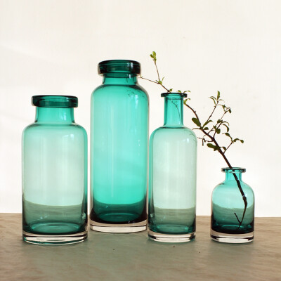 四月清新简约透明蓝色玻璃花瓶美式乡村插花瓶水培植物瓶人气单品