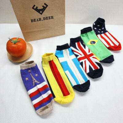 世界国旗系列男士船袜全棉男士隐形袜 透气袜 亮色撞色袜