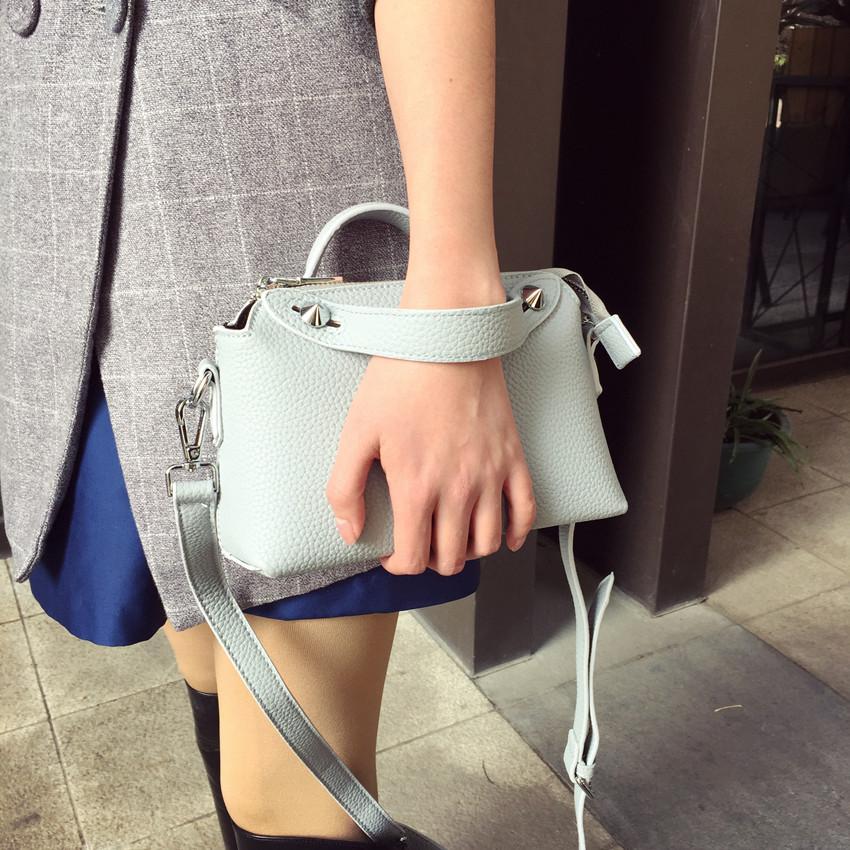 韩国小包包2015春夏铆钉手拎包女荔枝纹简约时尚单肩斜挎包潮