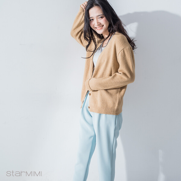 starmimi2015春夏新款 韩版V领开襟针织外套 开衫04020652