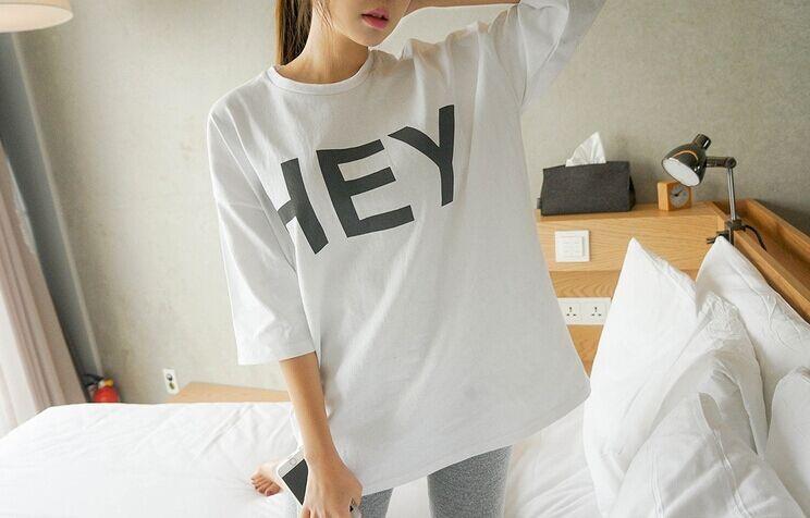 2015春夏 韩版嘻哈风HEY字母宽松简洁百搭中短袖T恤女