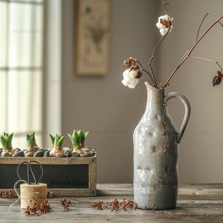 北欧表情/法式乡村/chauffe裂纹釉陶瓷/花瓶/系列/贝雅灰色壶瓶