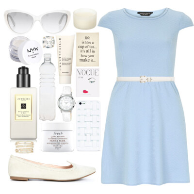 A fashion look from February 2014 featuring pale blue dress, pointed toe shoes and roman numeral watches. Browse and shop related looks.