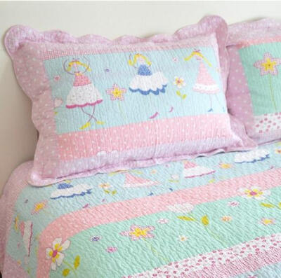 echo house 韩国家居 跳舞的公主粉色绗缝休闲空调毯子 床盖枕套
