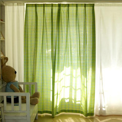热卖绿蓝大格子棉布 韩式 窗帘 成品 卧室 客厅 定制 