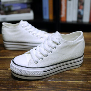 2015春款韩版女式低帮松糕厚底帆布鞋纯色内增高学生休闲鞋单鞋子